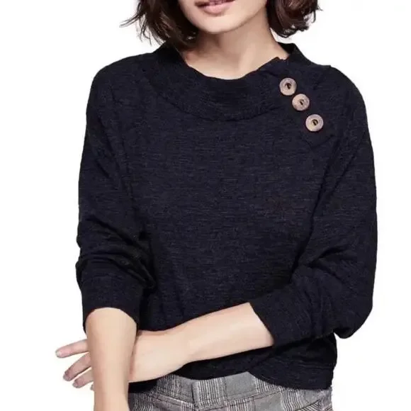 Free People We The Free Black Don’t Forget Me Long Sleeve Knit Top Large - Picture 10 of 11